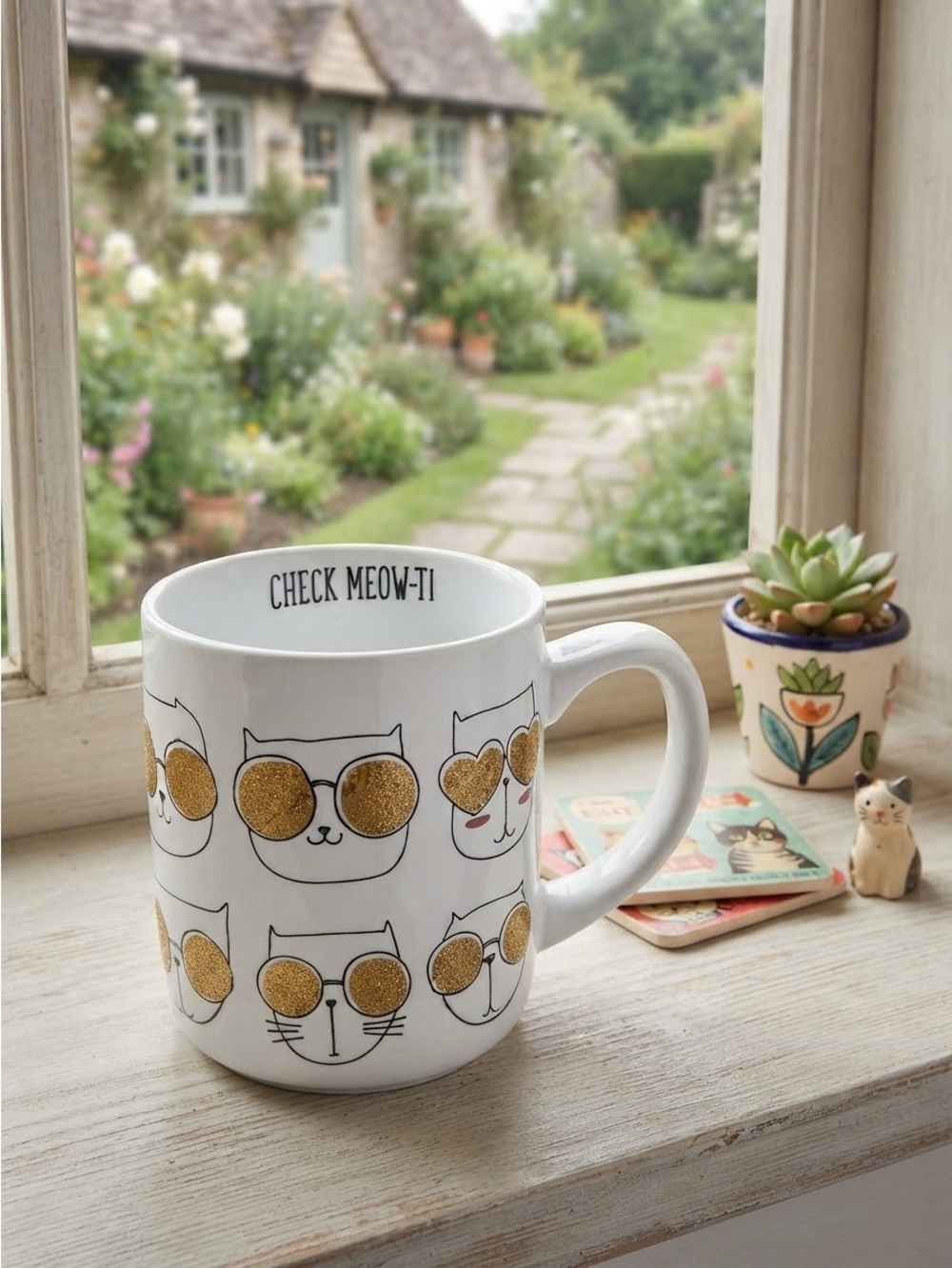 Cat mug - Cat coffee cup - cats with Gold Sunglasses 16 oz cup